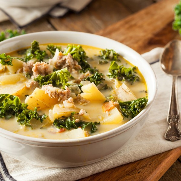 Homemade Warm Creamy Tuscan Soup with Sausage and Kale