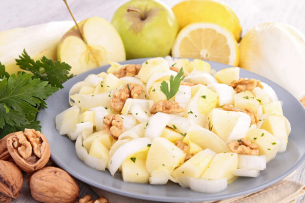 chicory salad with walnut, apple and cheese