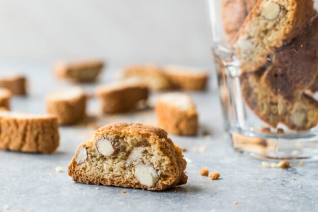 Biscotti / Cantuccini Biscuits with Almonds  served in Glass. Bakery Appetizer.
