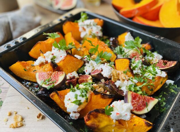 Kürbis-Feigen-Gemüse mit Frischkäse