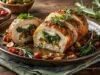 Gefüllte Hähnchenrouladen mit Spinat-Kräuter-Frischkäse und Ofentomaten