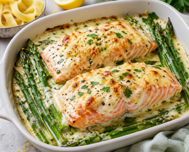 Grüner Spargel mit körnigem Frischkäse & Lachs (Airfryer)