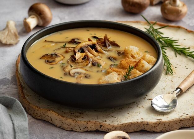 Pilzcremesuppe mit Croûtons